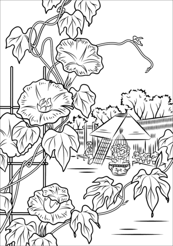 Morning Glory By Hiroshige Coloring Page